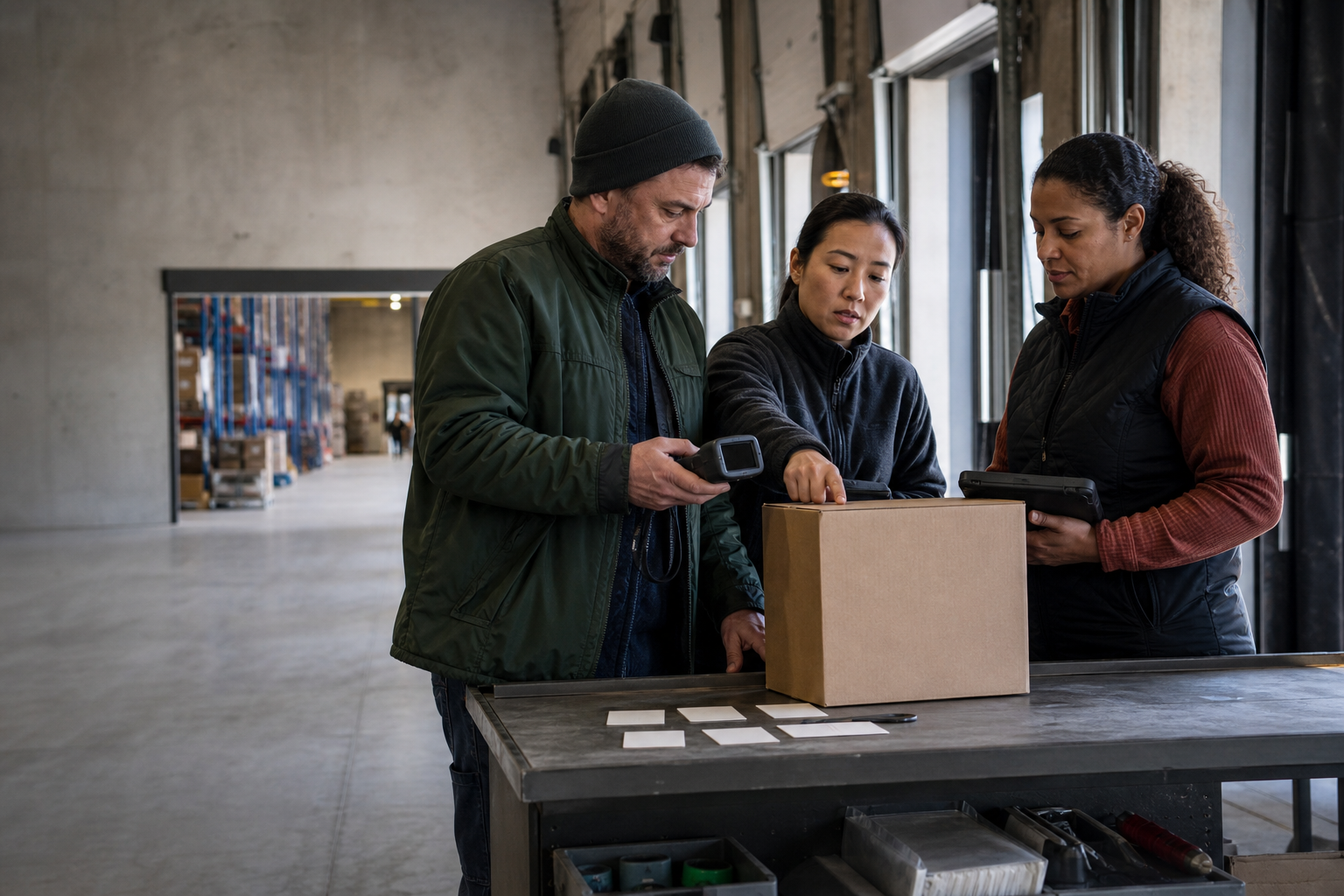 Logistics team tracing a delayed plain shipment through dock operations
