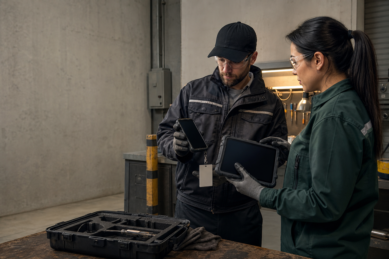 Field operator and mobile engineer testing rugged devices