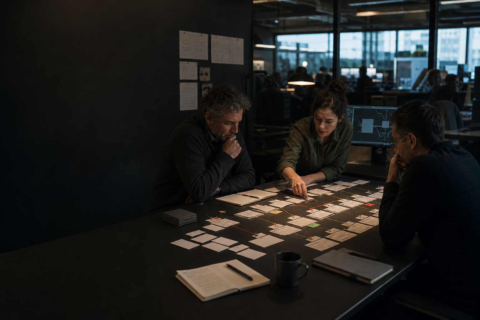 Systems team conducting a transition pre-mortem around a dependency map